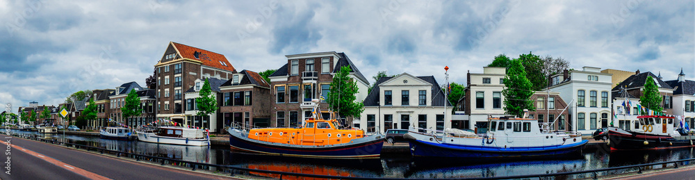 Assen canals and typical houses. Holland.