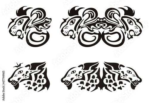 Lion and leopard heads in tribal style