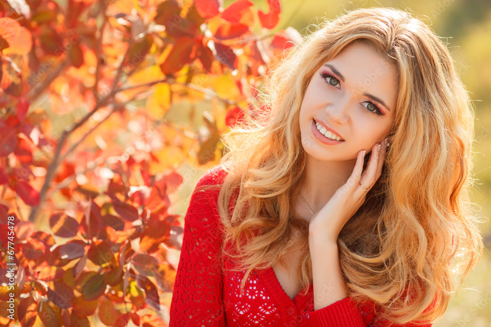 Portrait of beautiful young woman in autumn park. Portrait of beautiful young woman in autumn park.