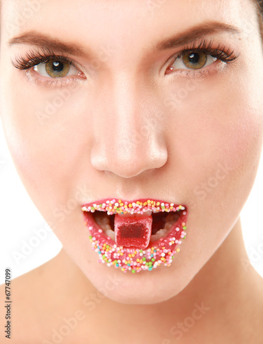 Woman lips cute sweet candy