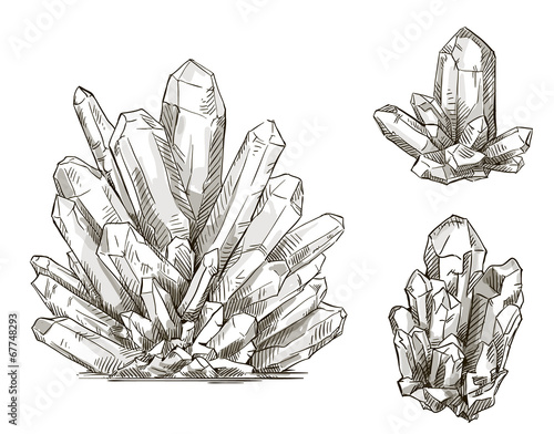 set of crystals drawings. Vector illustration.