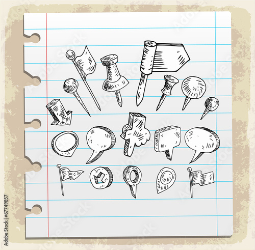 Set of hand drawn map pointers