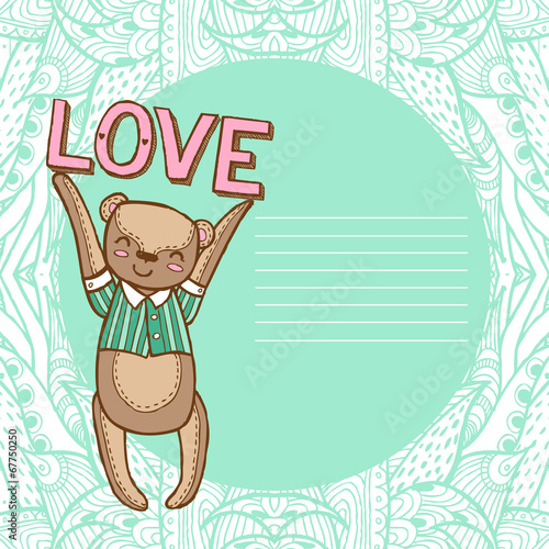 card with a teddy bear with a patterned background