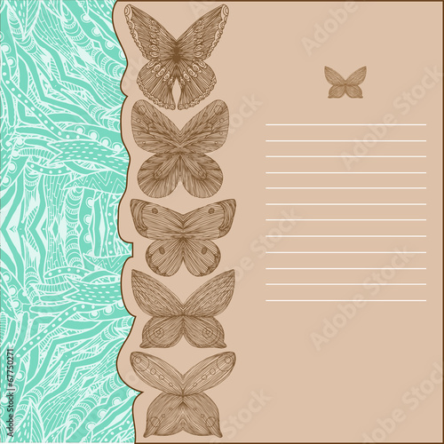 card with butterflies and turquoise pattern