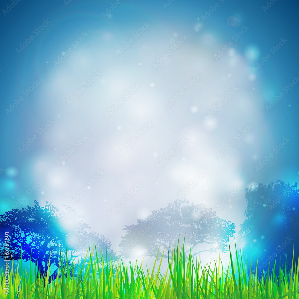 Abstract background with grass and silhouettes of trees vector