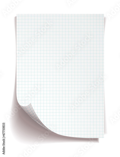 White squared notebook paper on white background