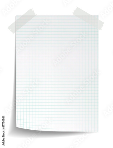 White squared notebook paper on white background