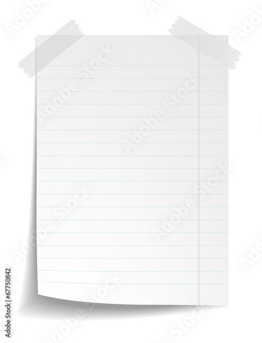 White notebook paper on white background