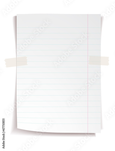 White notebook paper with lines on white background