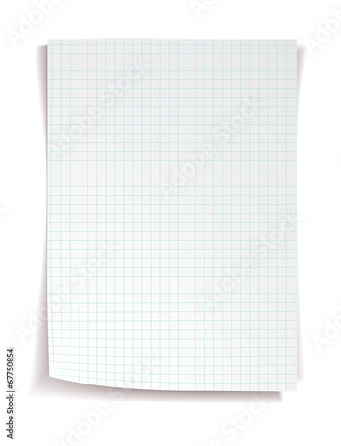 White squared notebook paper on white background