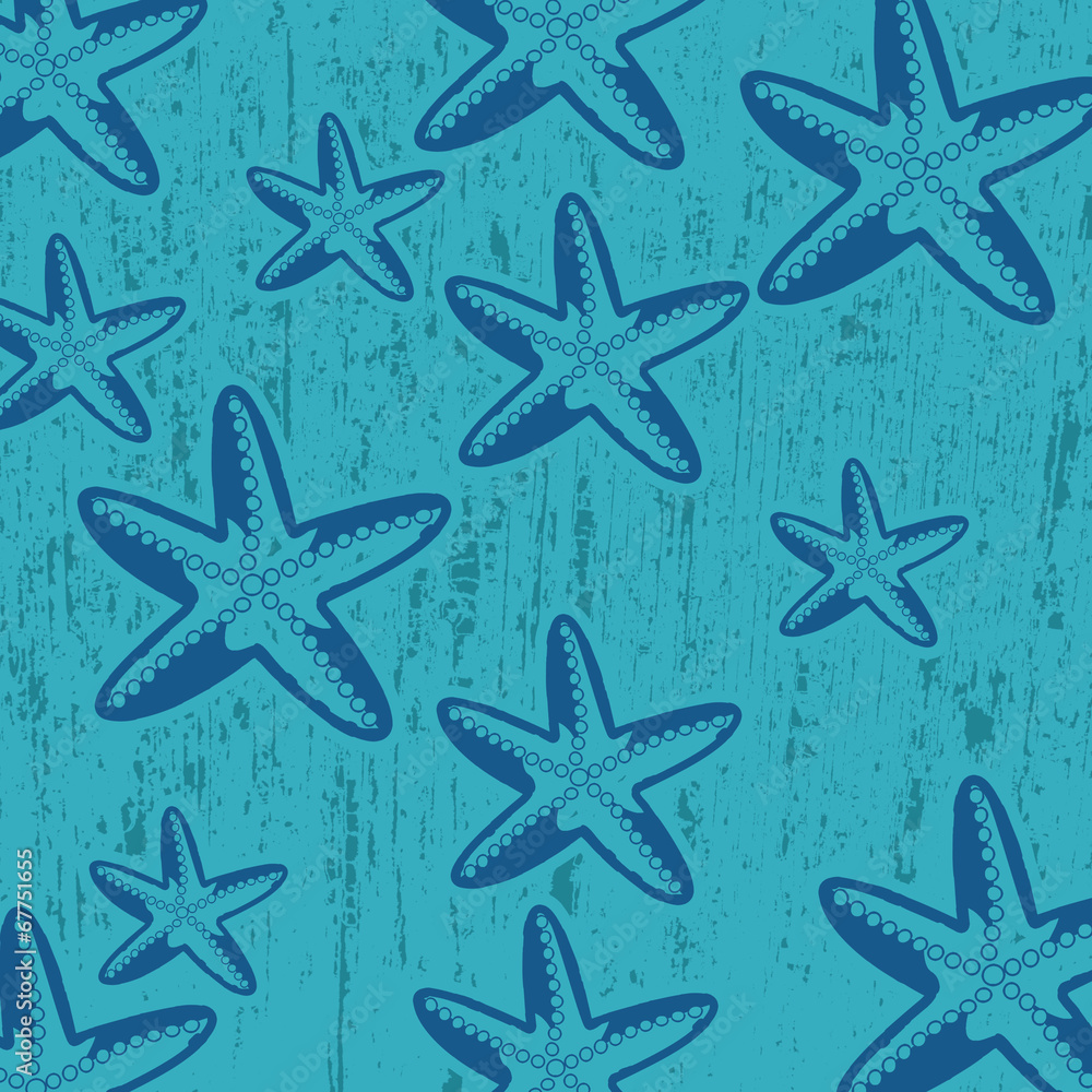 Pattern with star fish on blue