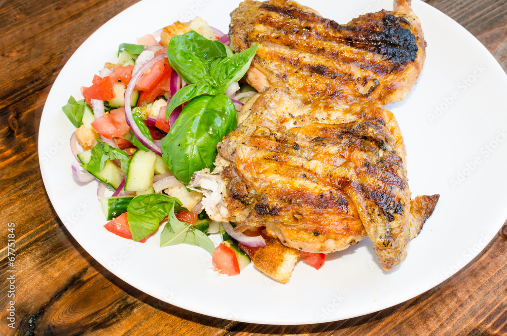 Chicken under a brick with panzanella salad Chicken under a brick with panzanella salad