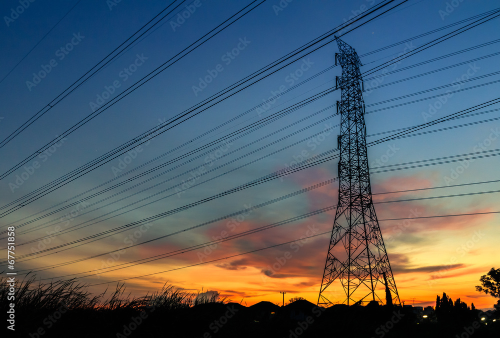 Beautiful silhouette of Power line