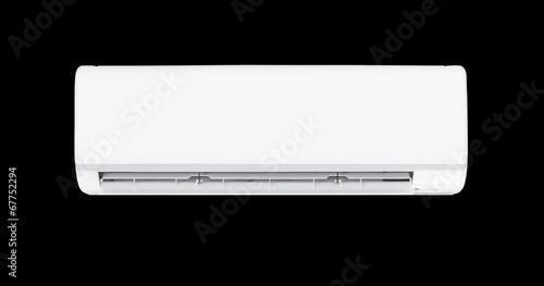 ir conditioner (AC) indoor unit icon or evaporator and wall mounted. That is part of mini split system or ductless system type. For removing heat and moisture from room. Isolated on black ground.