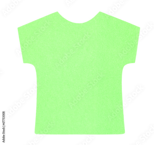 Flat green T-shirt sticky note, isolated photo