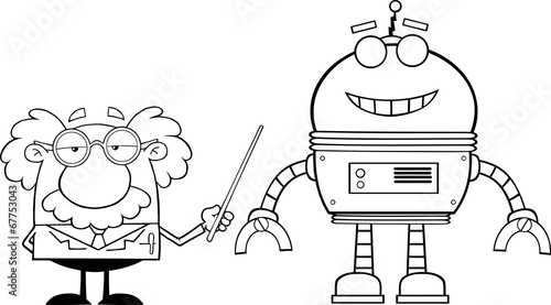 Black And White Professor Shows His Pointer A Big Robot