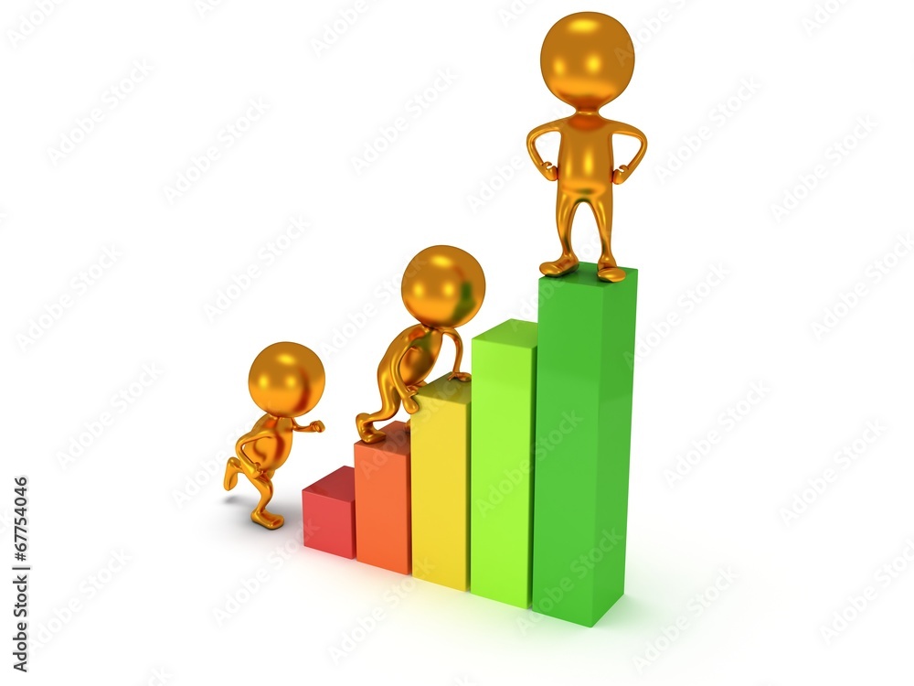3D colored bar graph and climbing people 3D colored bar graph and climbing people