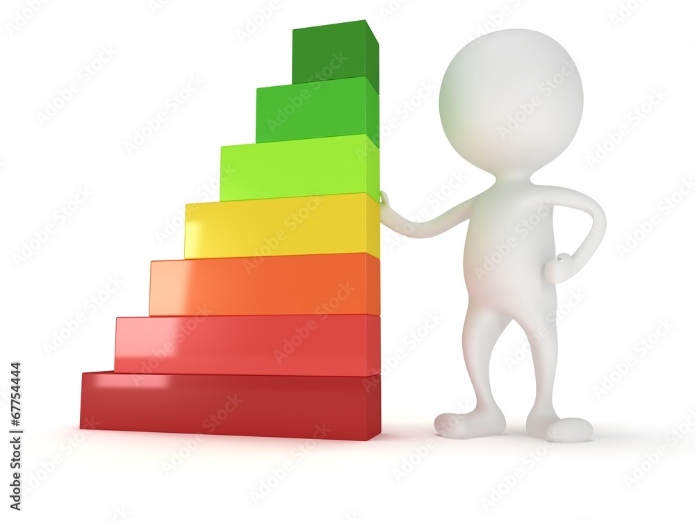 3D man person and energy efficiency chart 3D man person and energy efficiency chart