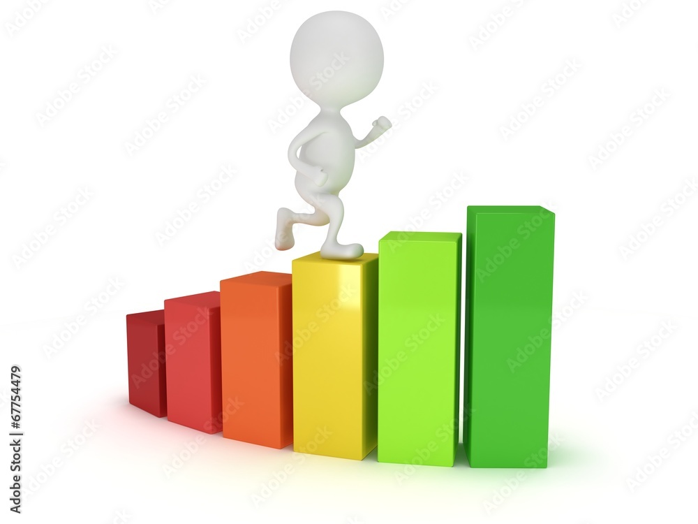 3D colored bar graph and running man 3D colored bar graph and running man