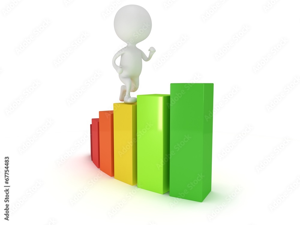 3D colored bar graph and running man 3D colored bar graph and running man