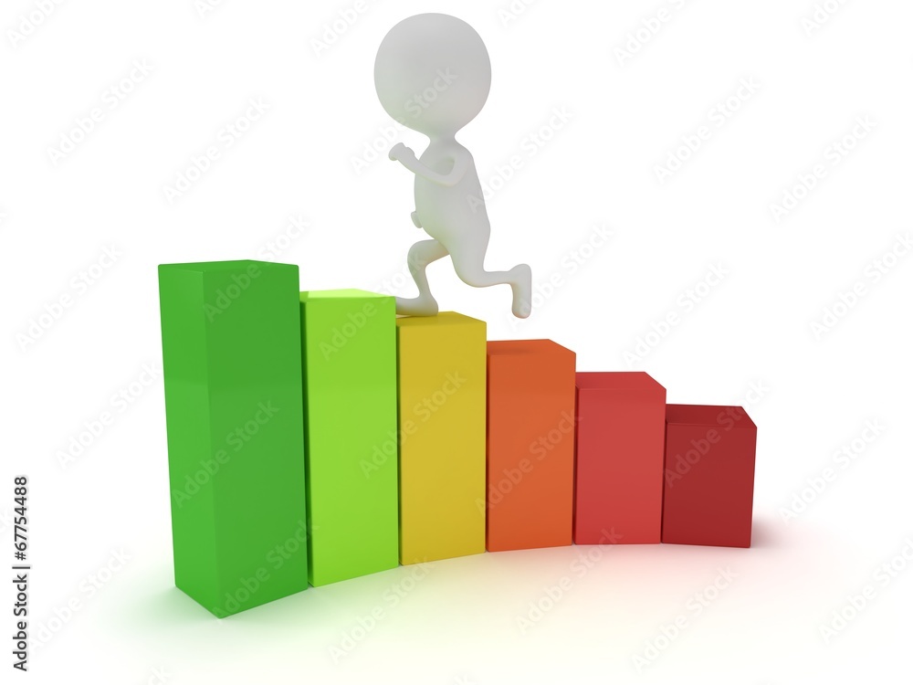 3D colored bar graph and running man 3D colored bar graph and running man