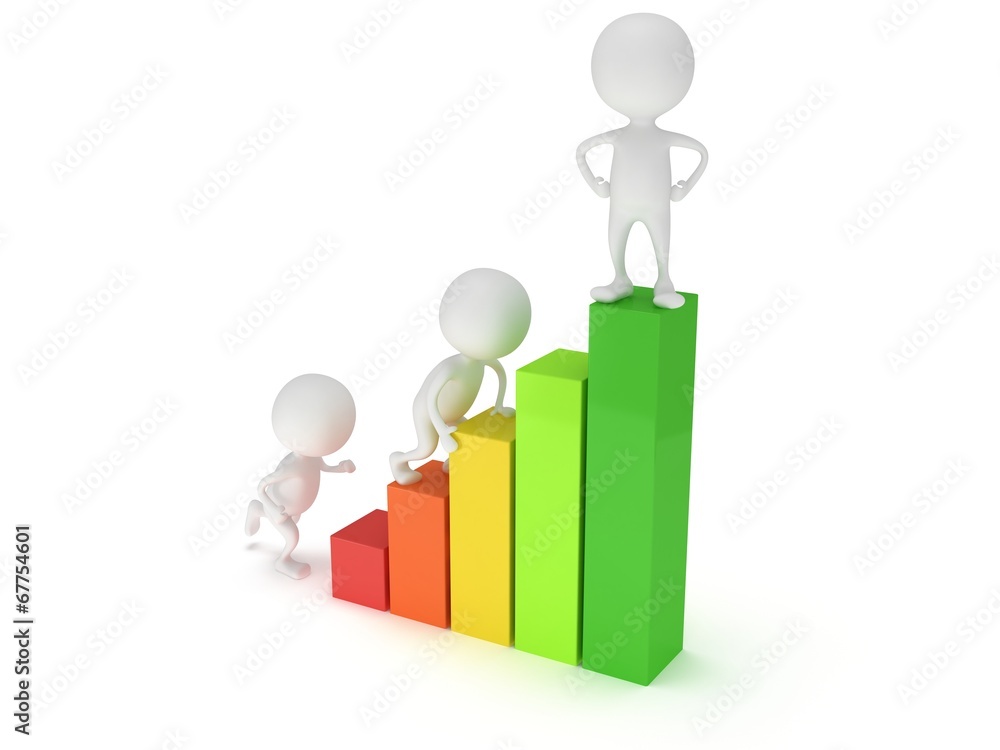 3D colored bar graph and climbing people 3D colored bar graph and climbing people