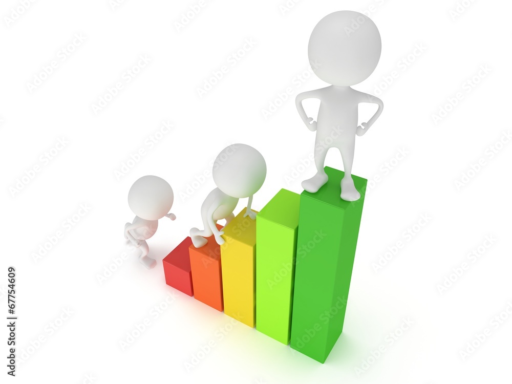 3D colored bar graph and climbing people 3D colored bar graph and climbing people