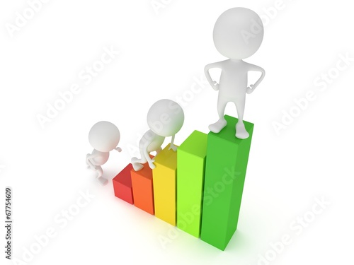 3D colored bar graph and climbing people