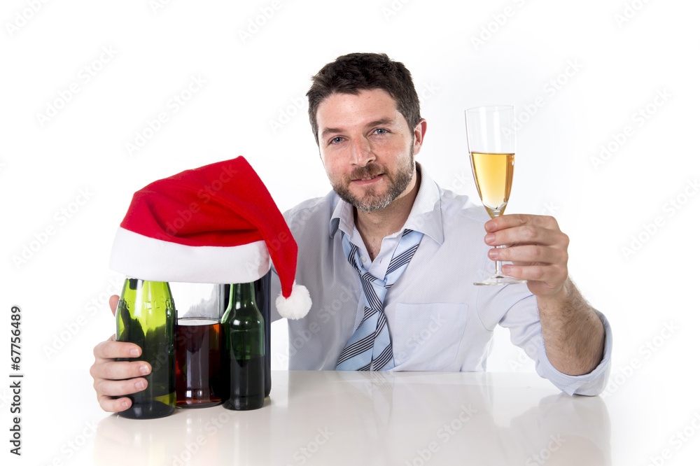 christmas champagne toast of drunk businessman christmas champagne toast of drunk businessman