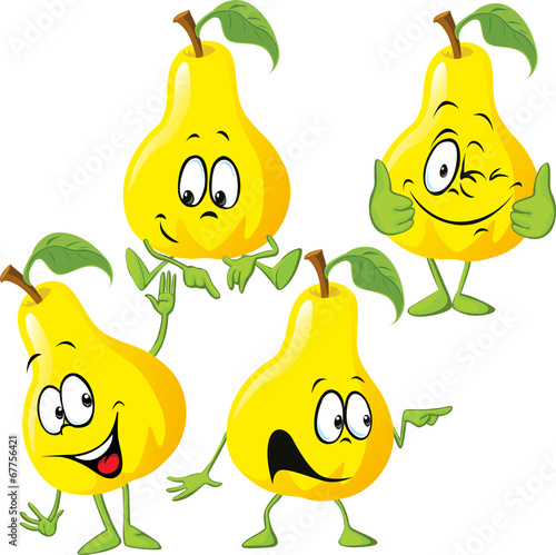 pear cartoon with hand gesturing isolated