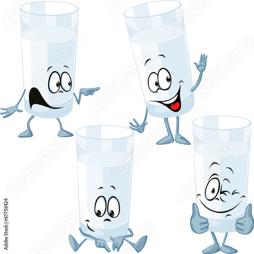 glass of milk cartoon with hand gesturing isolated
