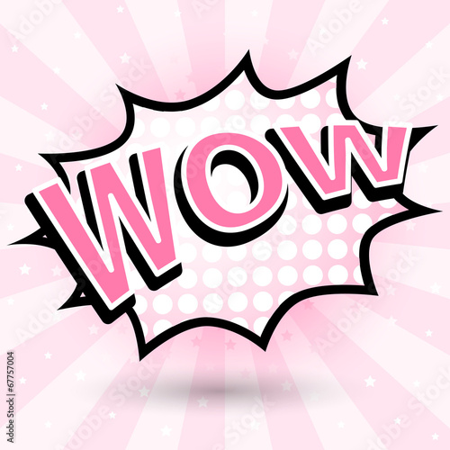 Comic Speech pink Bubble, wow, Vector illustration