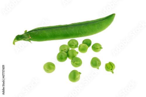 Green pea pod with split peas