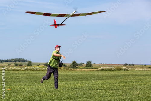 Man launches into the sky RC glider