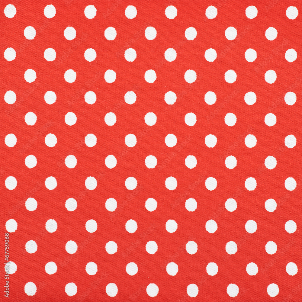 Red fabric with the white polka dots