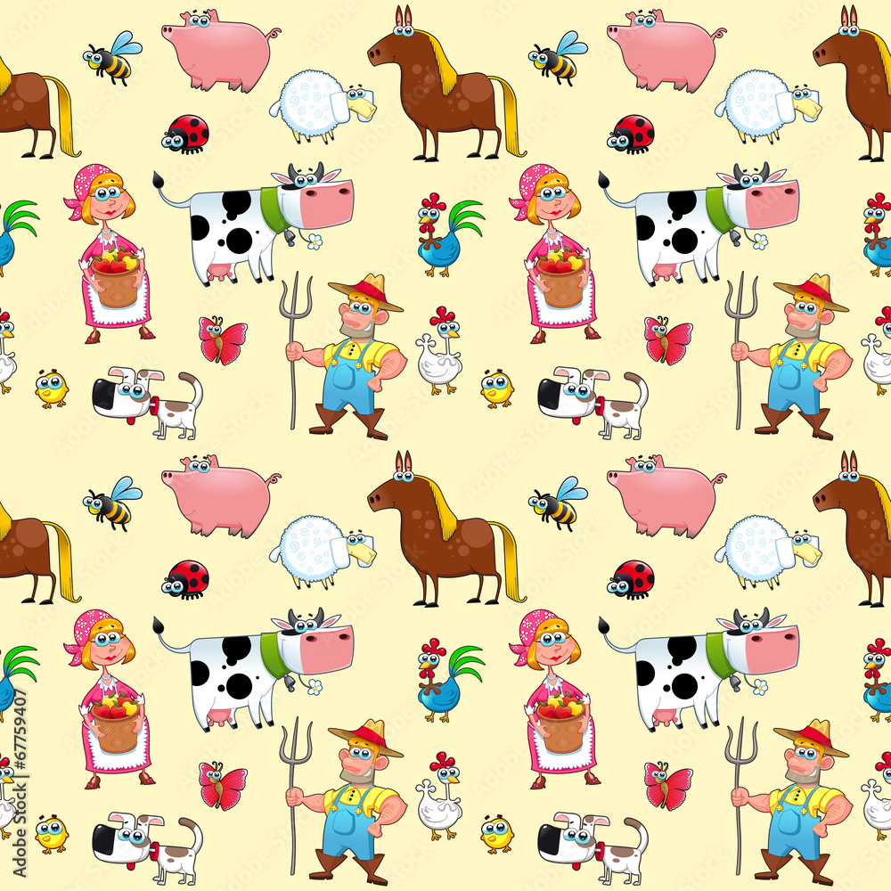 Funny farm animals with background.