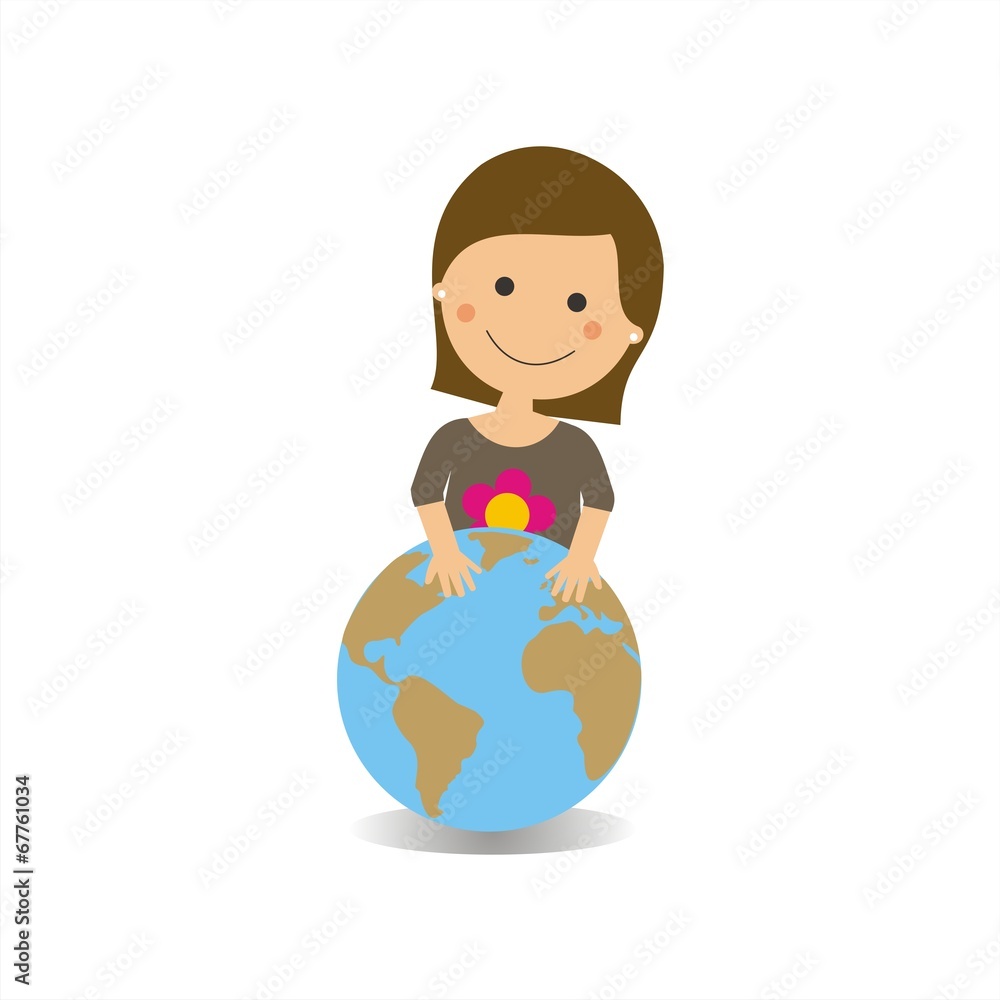 Niña feliz sujetando globo terráqueo. Ilustración vectorial Niña feliz sujetando globo terráqueo. Ilustración vectorial