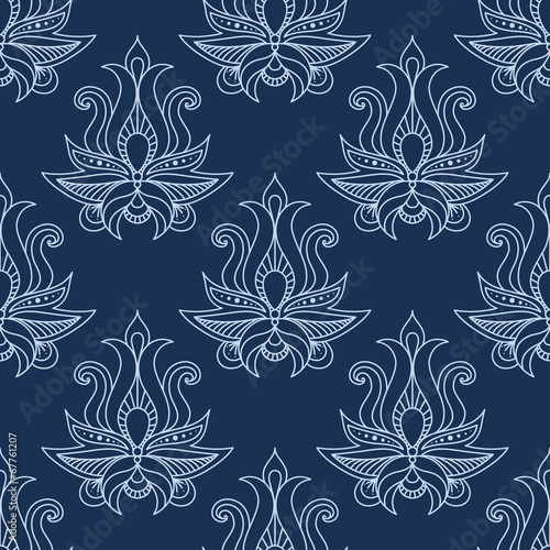 Floral seamless blue paisley pattern