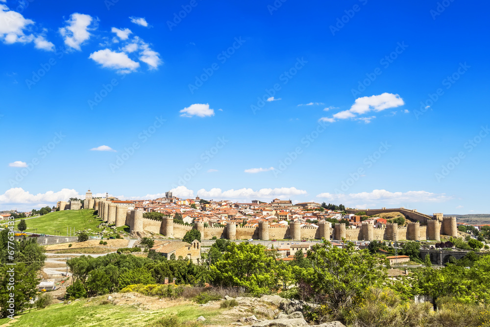 Panoramic view of the historic city of Avila, Castilla y Leon.