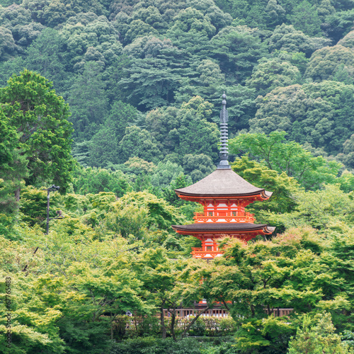 Japanese pagoda in Koyomizu dera temple in summer season, Kyoto, photo