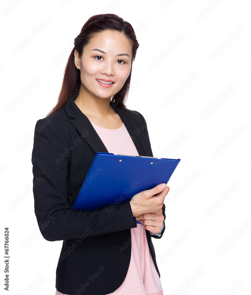 Asia woman with clip board on white background Asia woman with clip board on white background