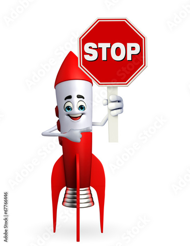 Rocket character with stop sign