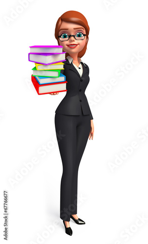 Young Business Woman with books pile