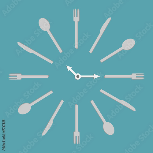Fork knife spoon round clock. Menu cover template. Flat design