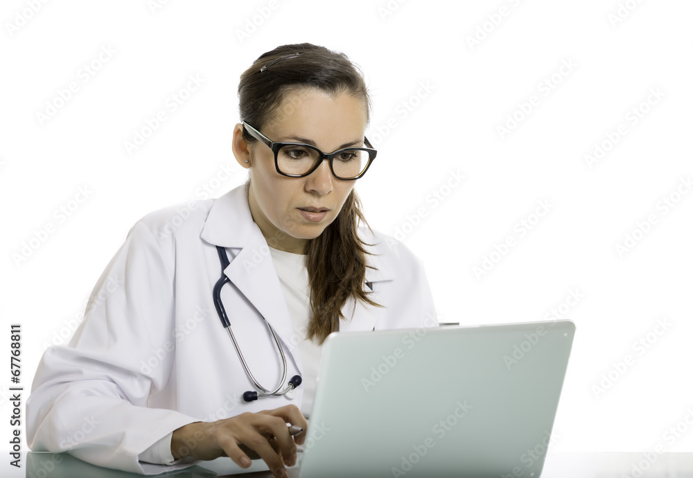 female doctor using a laptop