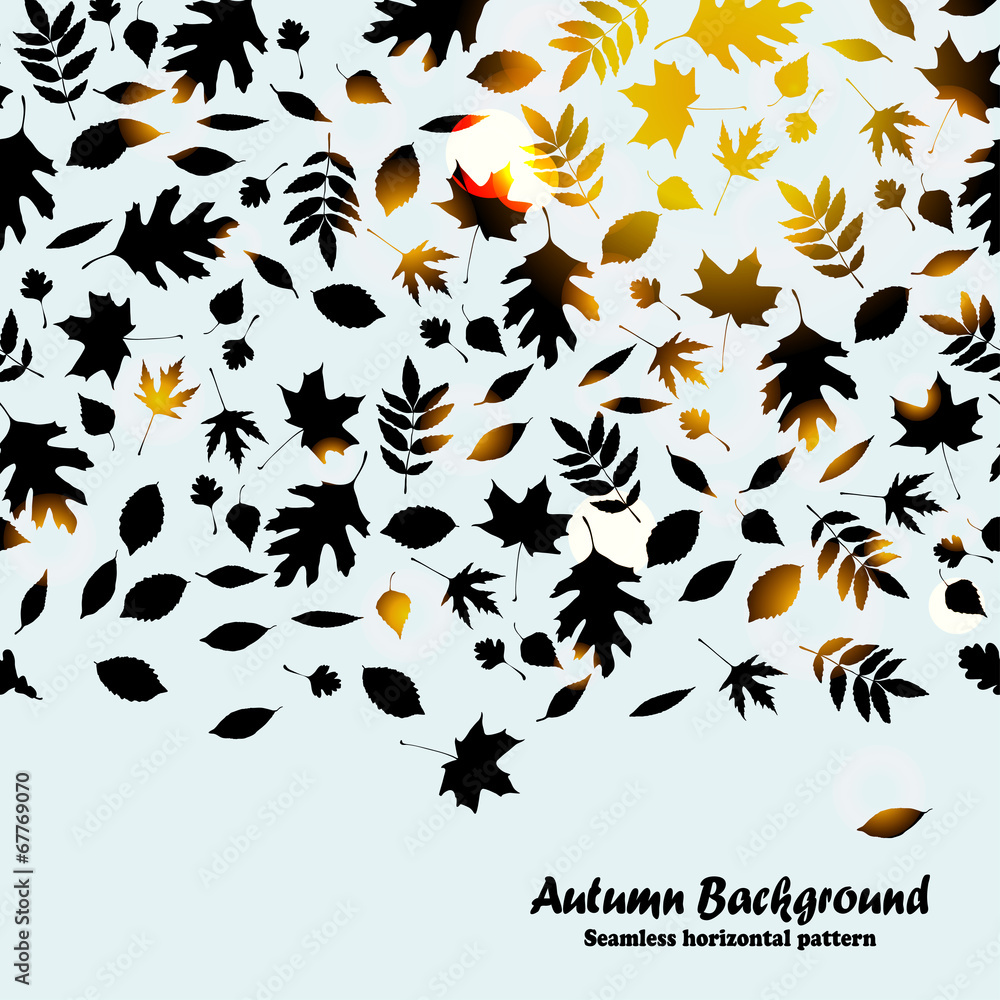 Vector autumn horizontal pattern. Background with black leaves