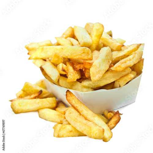Belgian french fries isolated on white