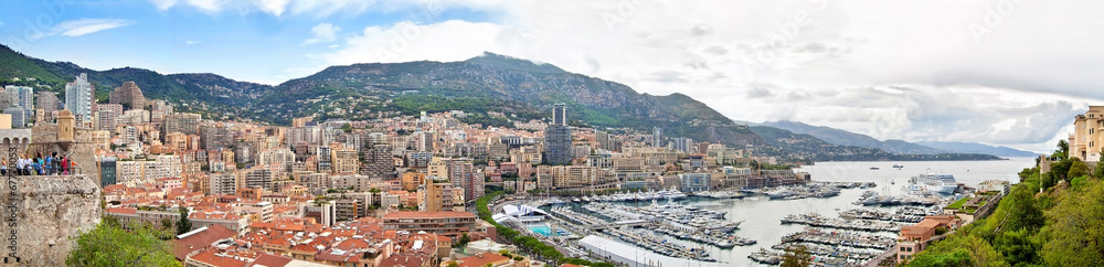 Panoramic view of Monaco on cloudy summer day