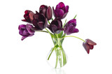 Beautiful bouquet of tulips in transparent vase isolated on whit