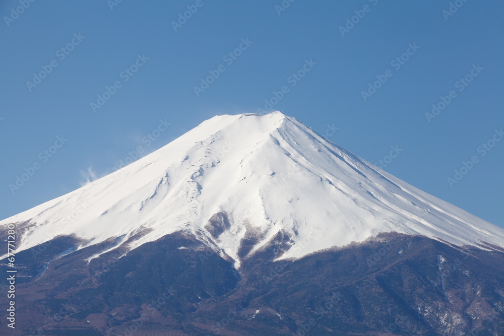 Top of mountain fuji with snow in winter season